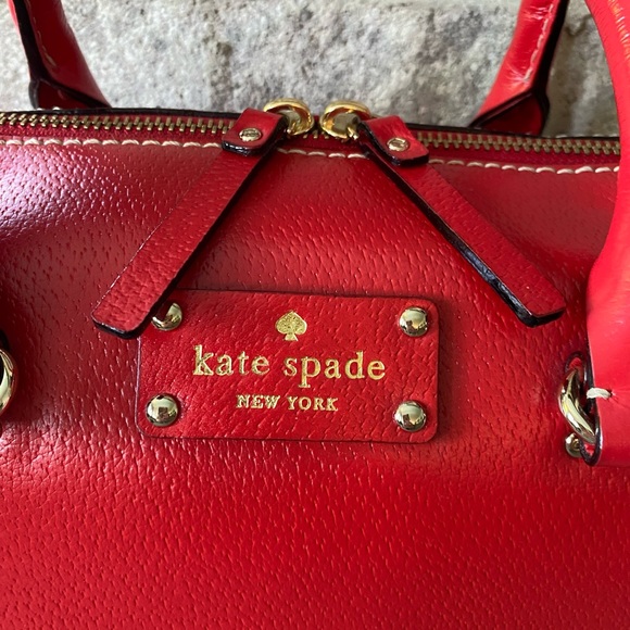 Kate Spade Red Leather Wellesley purse detachable cross-body strap gold hardware - Picture 3 of 11